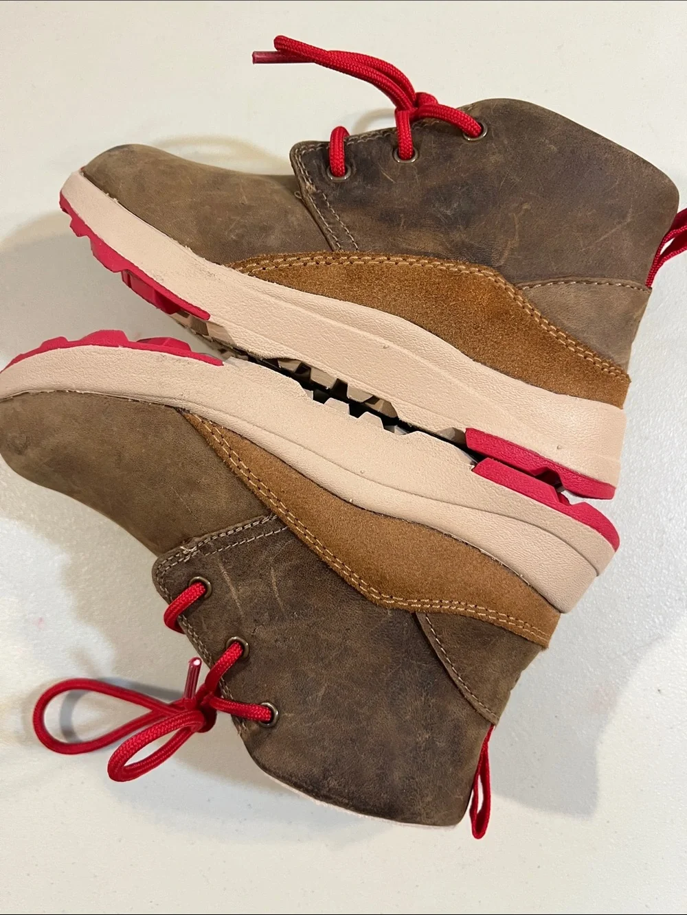 UGG Kids Brown Suede Boots with Red Laces